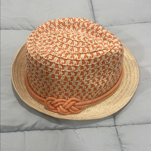 Cream and Orange Fedora Hat with Textured Crown - Picture 2 of 6